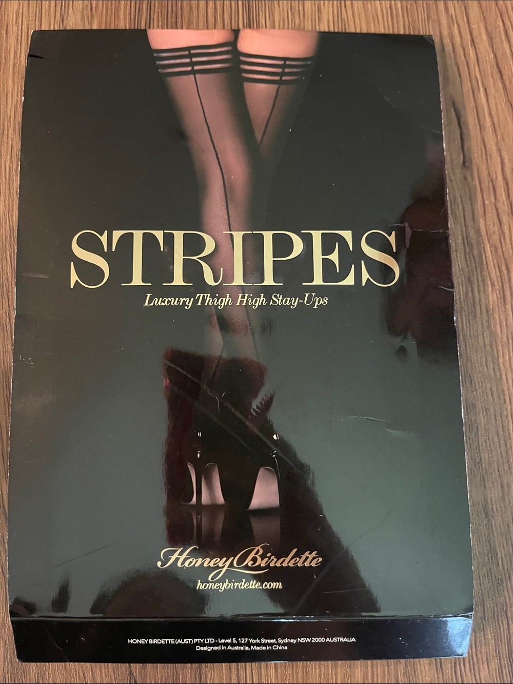 Honey Birdette STRIPES Sheer Black Thigh High Stay-Ups